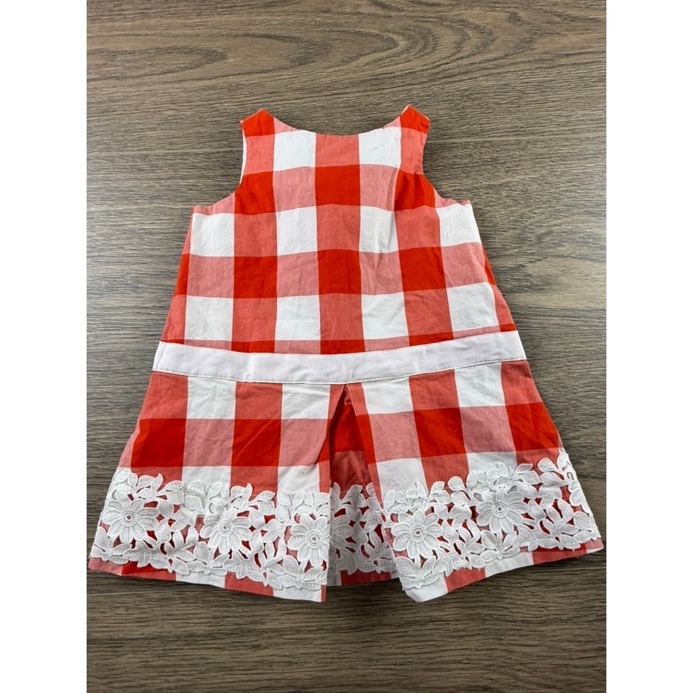 Janie and Jack Girls Red Buffalo Check Sleeveless Dress Lace Detail Size 12-18M